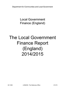 The Local Government Finance Report (England) 2014/2015