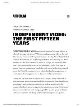 Independent Video: the First Fifteen Years - Artforum International