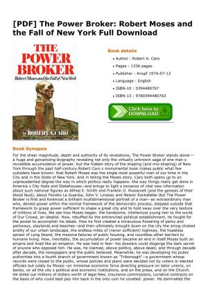 The Power Broker: Robert Moses and the Fall of New York Full Download