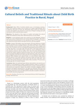 Cultural Beliefs and Traditional Rituals About Child Birth Practice in Rural, Nepal