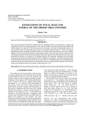 Estimations of Total Mass and Energy of the Observable Universe