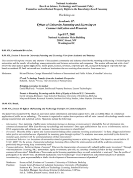 Workshop On: Academic IP: Effects of University Patenting and Licensing