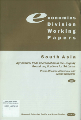 Conomics Division Working Papers South Asia Agricultural Trade