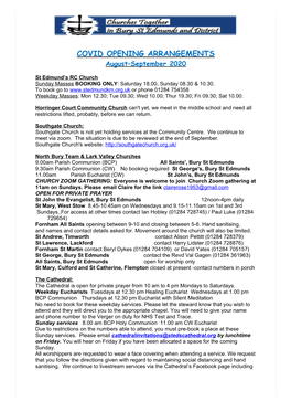 COVID OPENING ARRANGEMENTS August–September 2020