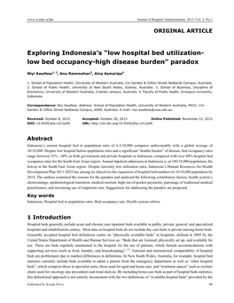 Exploring Indonesia's “Low Hospital Bed Utilization- Low Bed Occupancy-High Disease Burden” Paradox