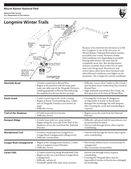 Longmire Winter Trails Cougar Rock a Campground B 1.1 W O N 3200' C D E T R L D a N D L F T R a I E E Carter R E Falls 1.1 V R a RM I P D a G R 1.5 I R 1.7