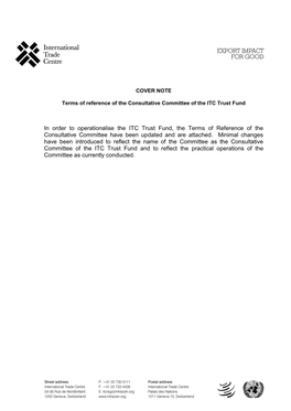 COVER NOTE Terms of Reference of the Consultative Committee of the ITC Trust Fund