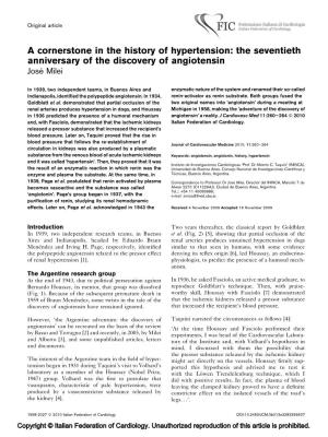 A Cornerstone in the History of Hypertension: the Seventieth Anniversary of the Discovery of Angiotensin Jose´ Milei