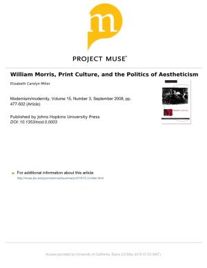 William Morris, Print Culture, and the Politics of Aestheticism