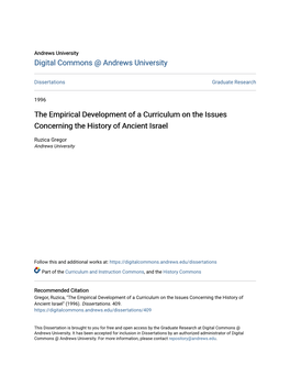 The Empirical Development of a Curriculum on the Issues Concerning the History of Ancient Israel