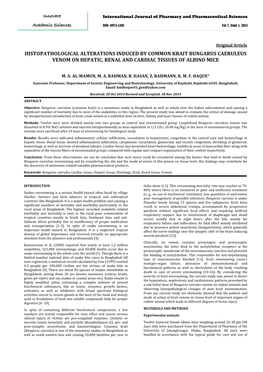 Histopathological Alterations Induced by Common Krait Bungarus Caeruleus Venom on Hepatic, Renal and Cardiac Tissues of Albino Mice