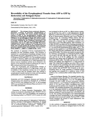 Reversibility Ofthe Pyrophosphoryl Transfer from ATP to GTP By