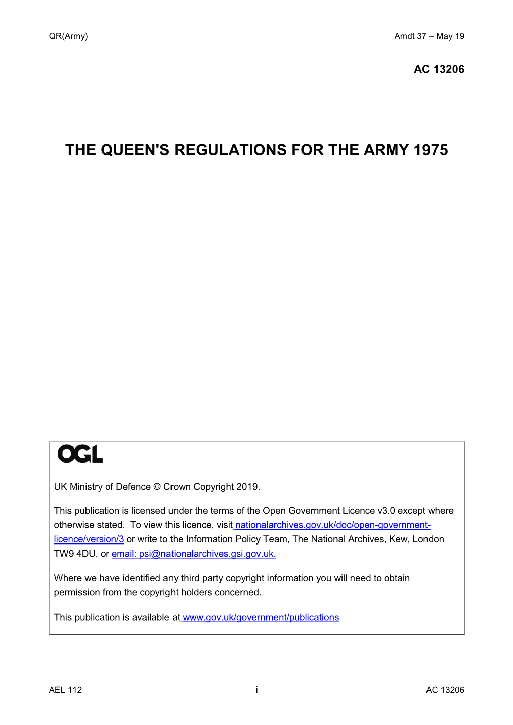 The Queen's Regulations for the Army 1975