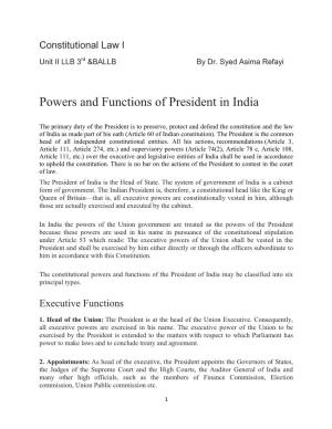 Powers and Functions of President in India