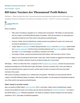 Bill Gates: Vaccines Are 'Phenomenal' Profit Makers