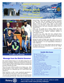 Peace Archarch Rotary DISTRICT 5050 Journal 50% American | 50% Canadian | 100% Rotarian VOL 28 ISSUE 9 MARCH 2015