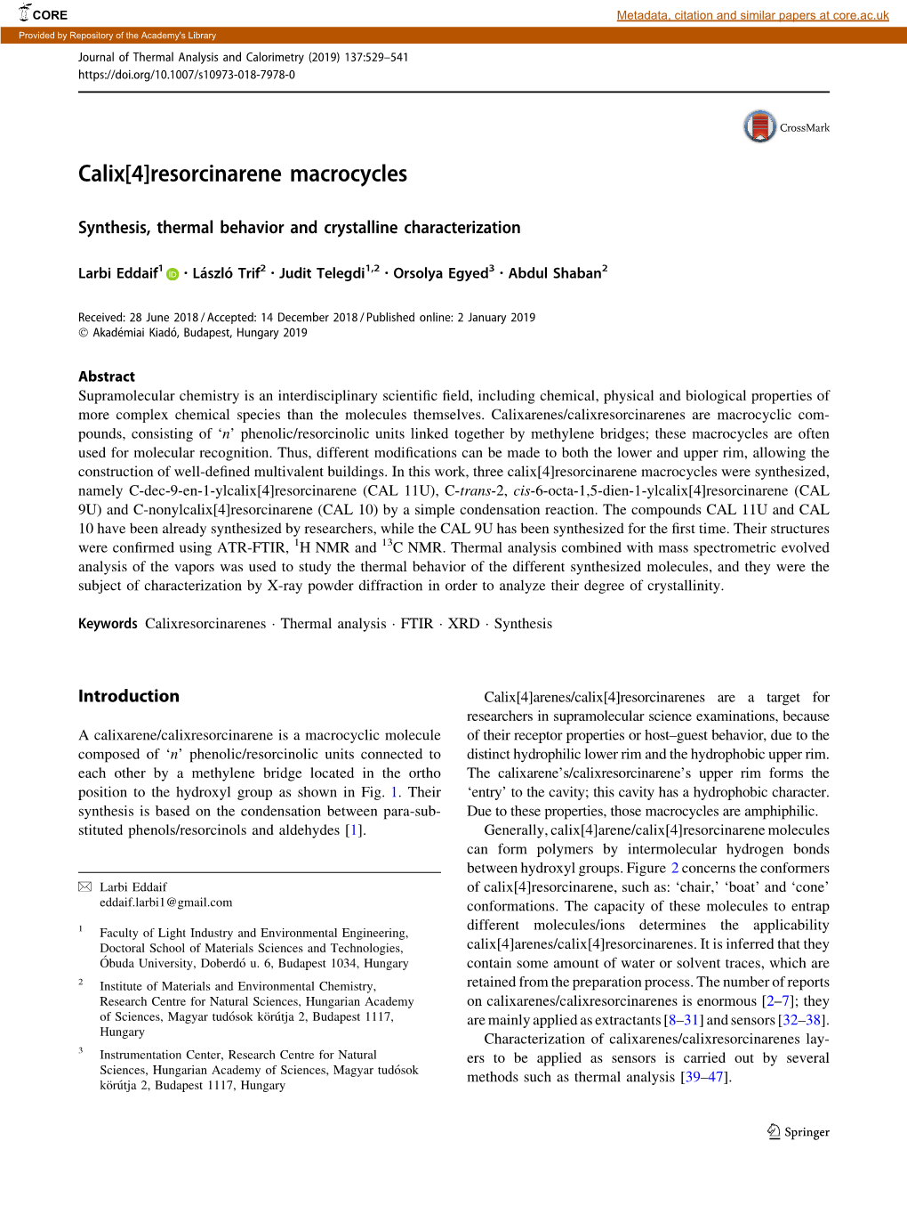 Calix[4]Resorcinarene Macrocycles