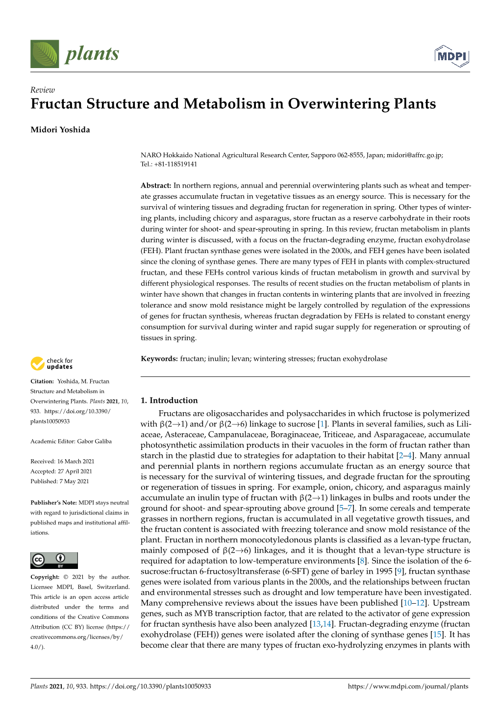 Fructan Structure and Metabolism in Overwintering Plants