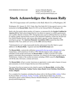 Congressman Pete Stark Acknowledges Reason Rally