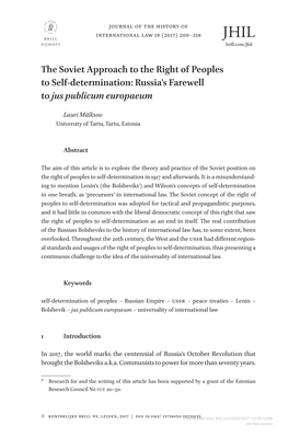 The Soviet Approach to the Right of Peoples to Self-Determination: Russia’S Farewell to Jus Publicum Europaeum