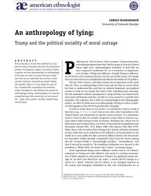 An Anthropology of Lying: Trump and the Political Sociality of Moral Outrage