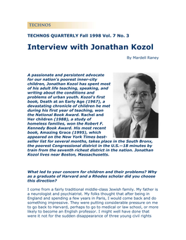 Interview with Jonathan Kozol