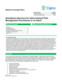 Anesthesia Services for Interventional Pain Management Procedures in an Adult
