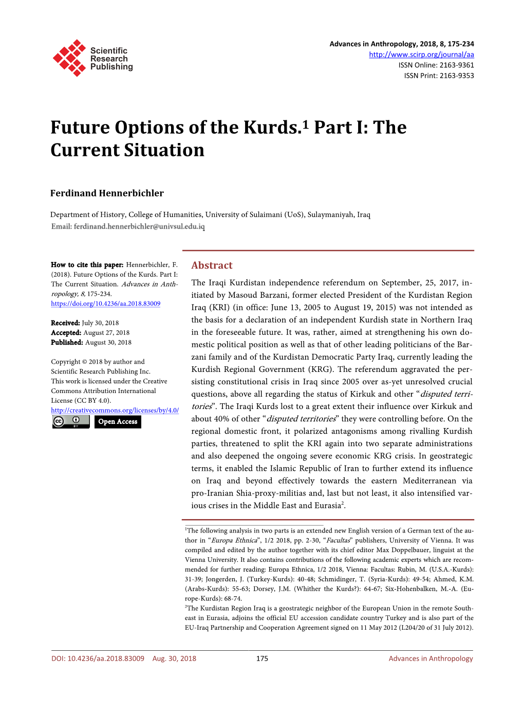 Future Options of the Kurds. Part I: the Current Situation