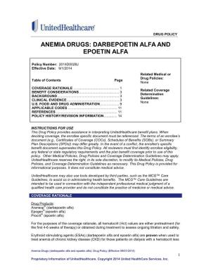 Anemia Drugs: Darbepoetin Alfa, Epoetin Alfa and Peginesatide