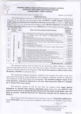 Sanction Memo of Excluded Area Fund 2020-21