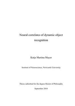 Neural Correlates of Dynamic Object Recognition