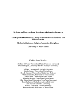 Religion and International Relations: a Primer for Research