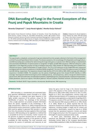 DNA Barcoding of Fungi in the Forest Ecosystem of the Psunj and Papukissn Mountains 1847-6481 in Croatia Eissn 1849-0891