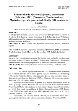 (Mycterus) Curculioides (Fabricius, 1781) (Coleoptera, Tenebrionoidea, Mycteridae) Para La Provincia De Sevilla (SO