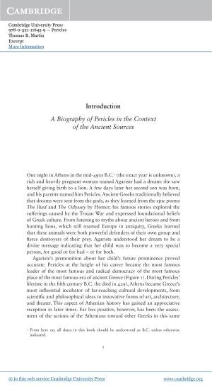 Introduction a Biography of Pericles in the Context of the Ancient Sources