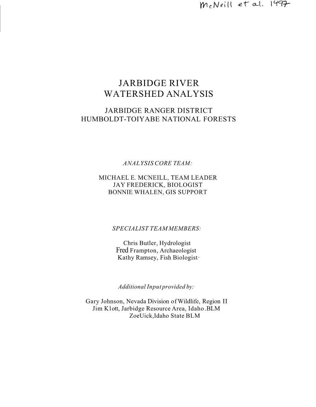 Jarbidge River Watershed Analysis