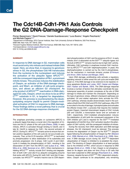 The Cdc14b-Cdh1-Plk1 Axis Controls the G2 DNA-Damage-Response Checkpoint