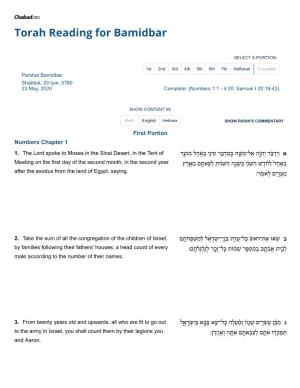 Torah Reading for Bamidbar