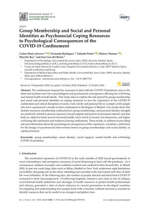 Group Membership and Social and Personal Identities As Psychosocial Coping Resources to Psychological Consequences of the COVID-19 Conﬁnement