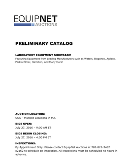 Preliminary Catalog