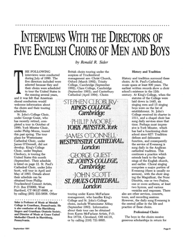 INTERVIEWS with the DIRECTORS of Five ENGLISH CHOIRS of MEN and BOYS by Ronald R