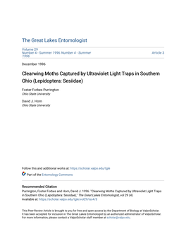 Clearwing Moths Captured by Ultraviolet Light Traps in Southern Ohio (Lepidoptera: Sesiidae)