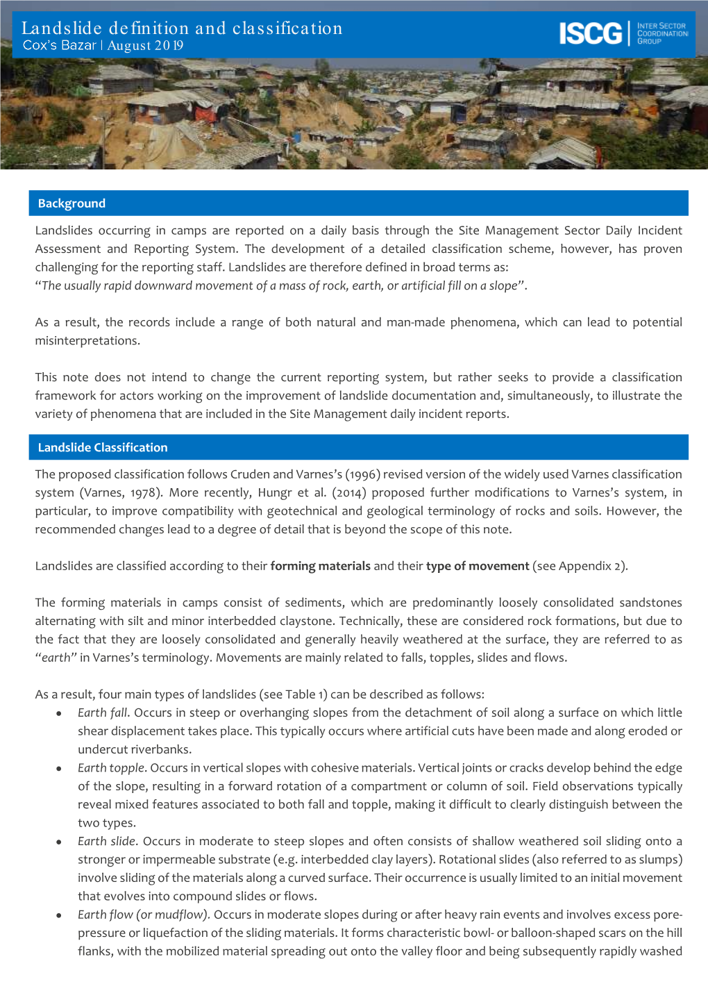 Landslide Definition and Classification August 2019