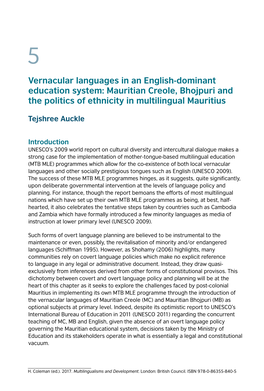 Vernacular Languages in an English-Dominant Education System: Mauritian Creole, Bhojpuri and the Politics of Ethnicity in Multilingual Mauritius