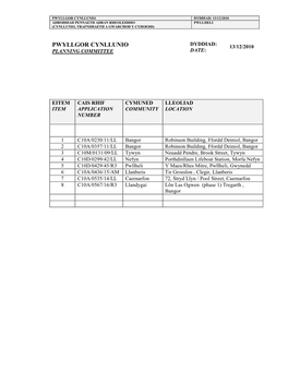 Pwyllgor Cynllunio Dyddiad: 13/12/2010 Adroddiad Pennaeth Adran Rheoleiddio Pwllheli (Cynllunio, Trafnidiaeth a Gwarchod Y Cyhoedd)