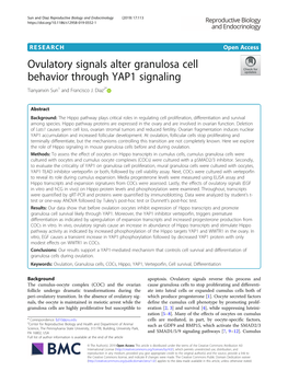 Ovulatory Signals Alter Granulosa Cell Behavior Through YAP1 Signaling Tianyanxin Sun1 and Francisco J