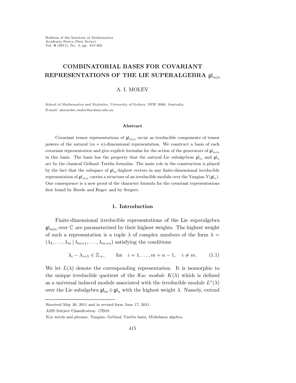 COMBINATORIAL BASES for COVARIANT REPRESENTATIONS of the LIE SUPERALGEBRA Glm|N
