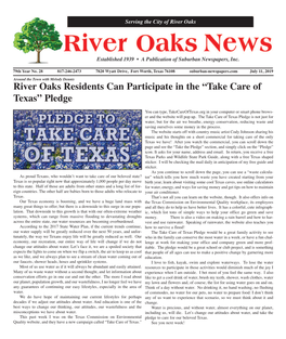 River Oaks Residents Can Participate in the “Take Care of Texas” Pledge
