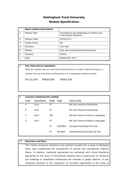 Module Specification (INTR10113