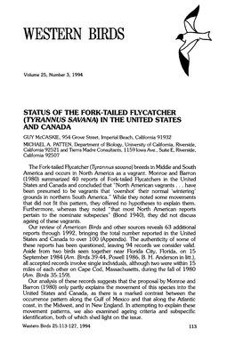 Status of the Fork-Tailed Flycatcher (Tyrannus Savana) in the United States and Canada